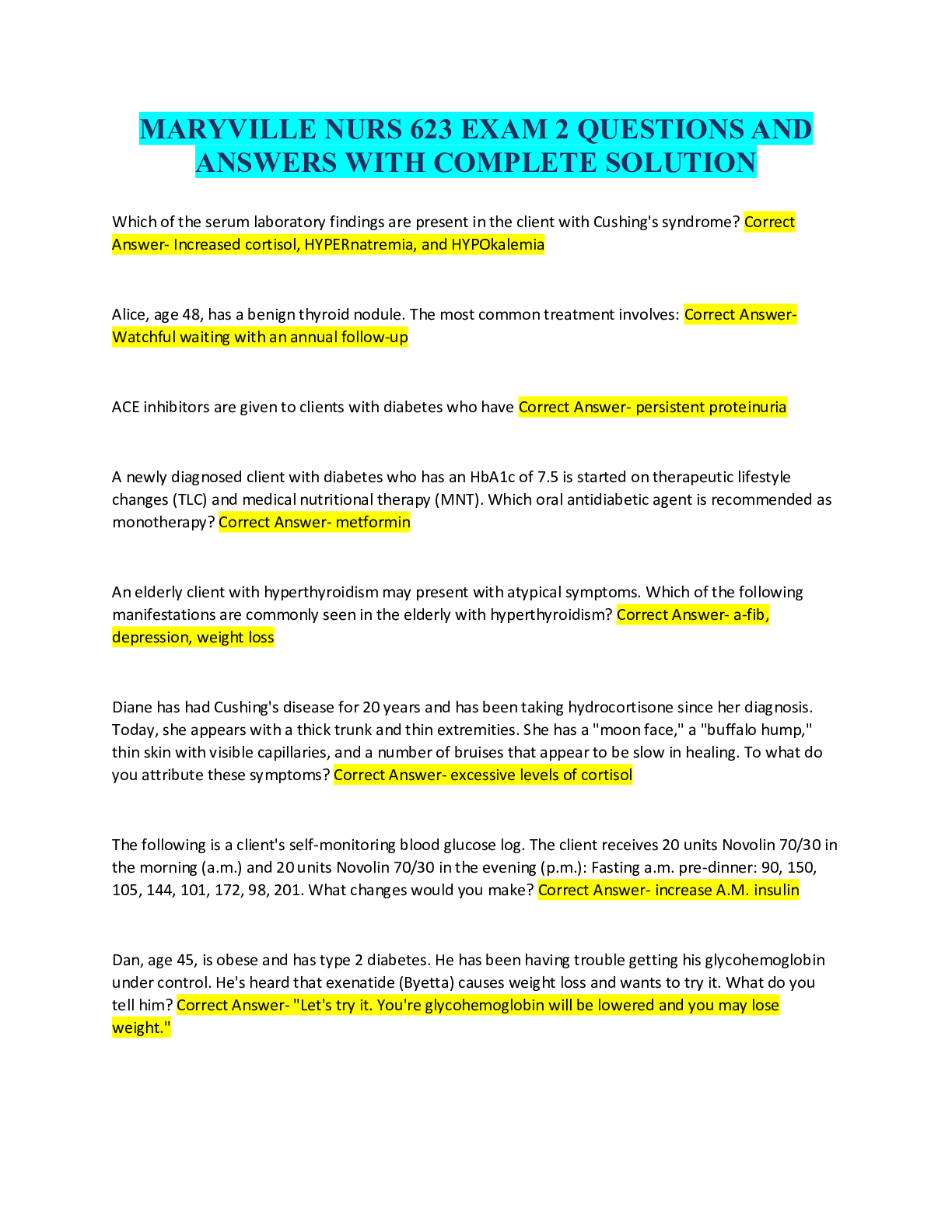 Preview image for MARYVILLE NURS 623 EXAM 2 QUESTIONS AND ANSWERS WITH COMPLETE SOLUTION